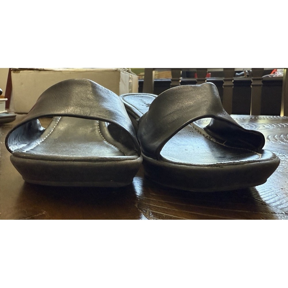 PESARO BLACK Slip On Sandle Clog Size 9 Leather Strap Y2k 90's Comfy Staple - Picture 3 of 8